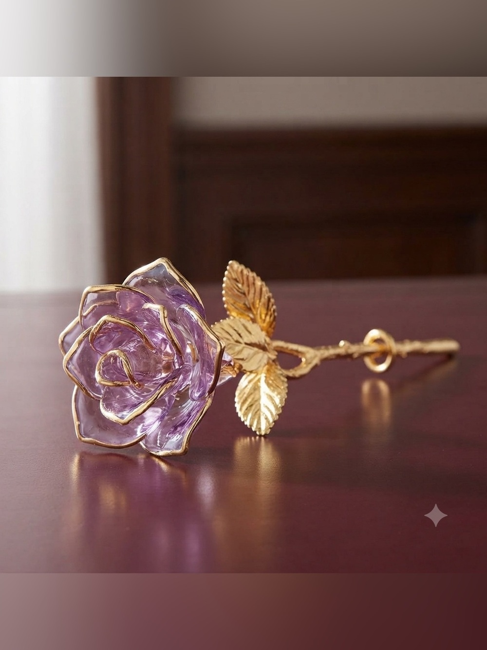 Rare Vintage Hand Crafted Glass Rose with Gold Stem 6" (Vintage)